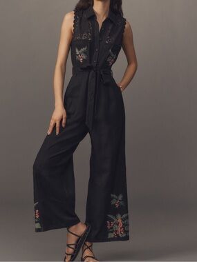 NWT - Ranna Gill Belted Crochet Jumpsuit